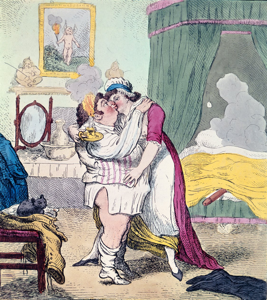 Karikatura satirizující vztah Charlese Jamese Foxe a Elizabeth Armistead (ručně kolorovaná rytina) od English School