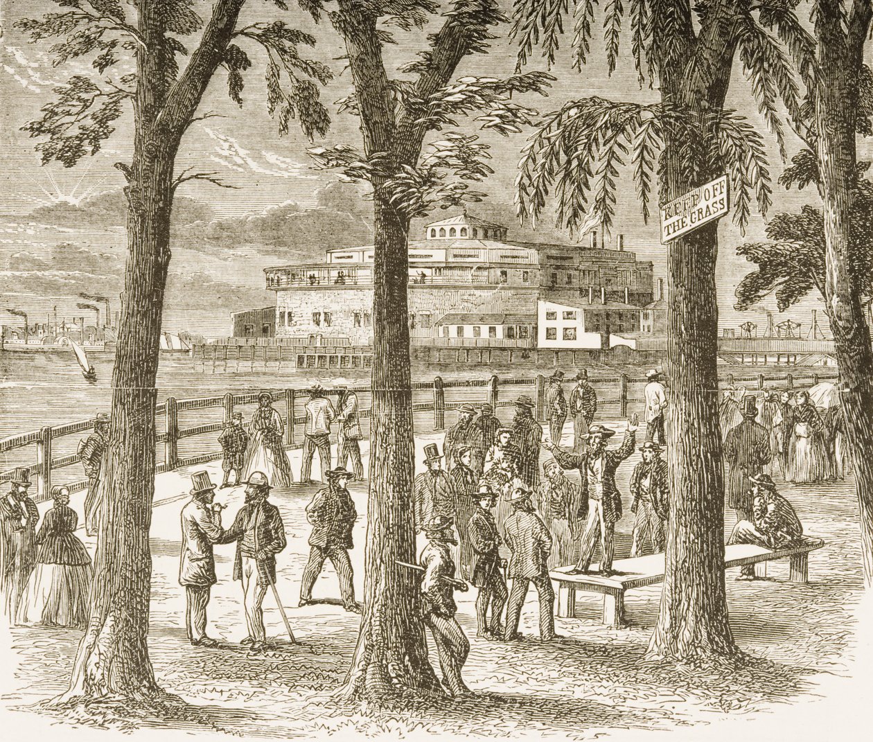 Castle Garden a Battery Park, New York, kolem roku 1870, z 