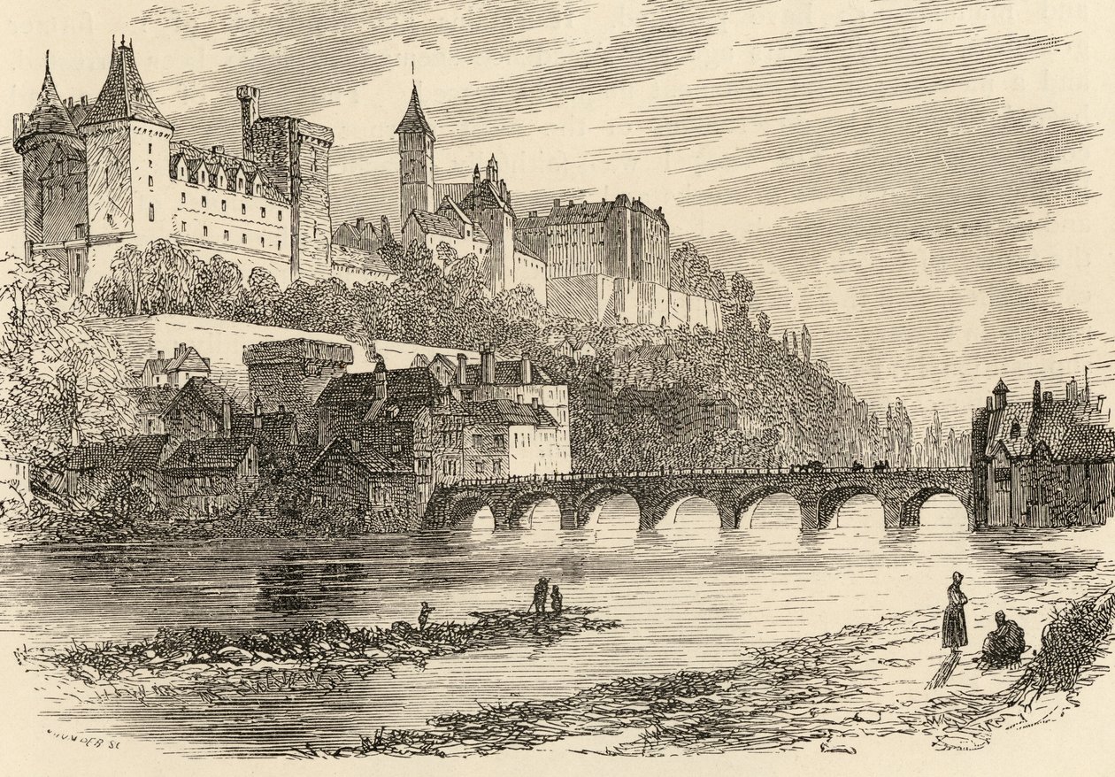 Hrad Pau, Španělsko, z knihy „Španělské obrázky“ od reverenda Samuela Manninga, vydané v roce 1870 od English School