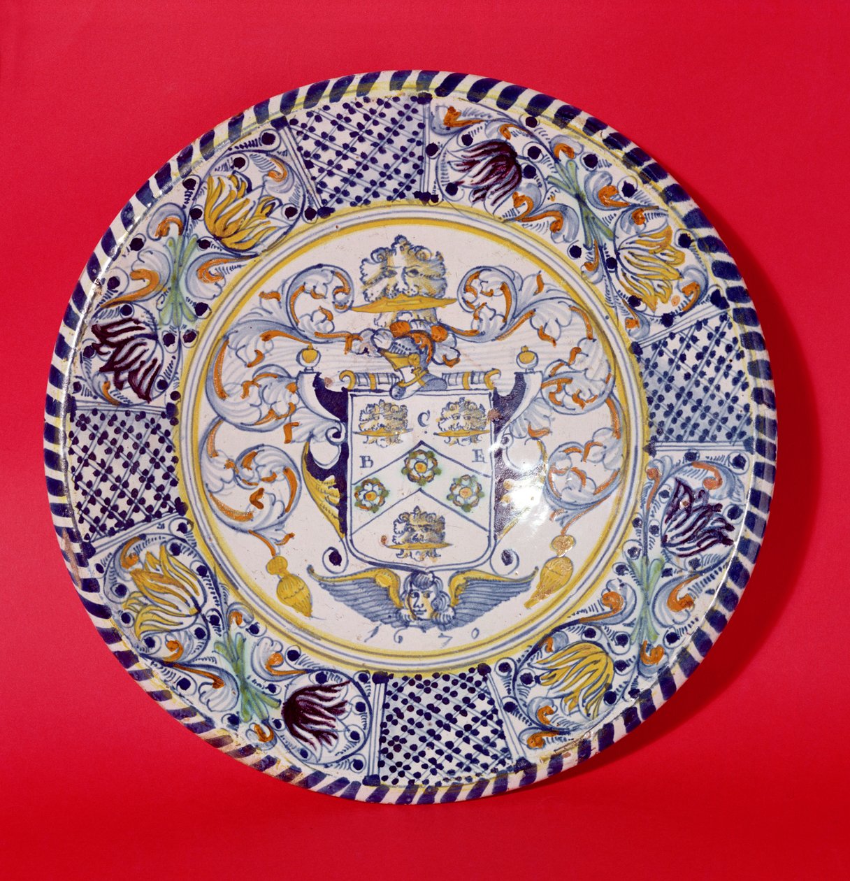 Nabíječka s erbem tkalcovské společnosti, 1670 (keramika) od English School
