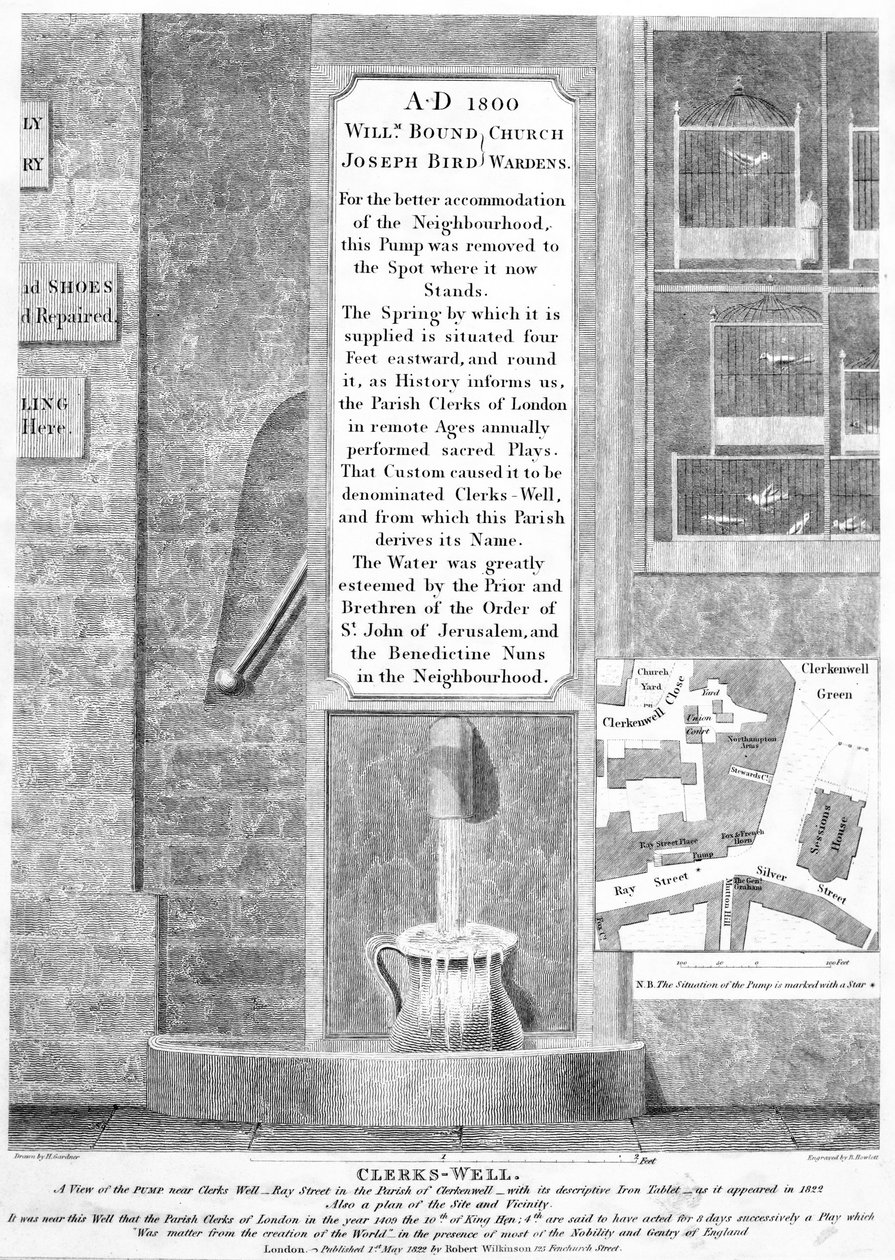 Clerks-Well, Clerkenwell, Londýn, publikoval 1822 od English School