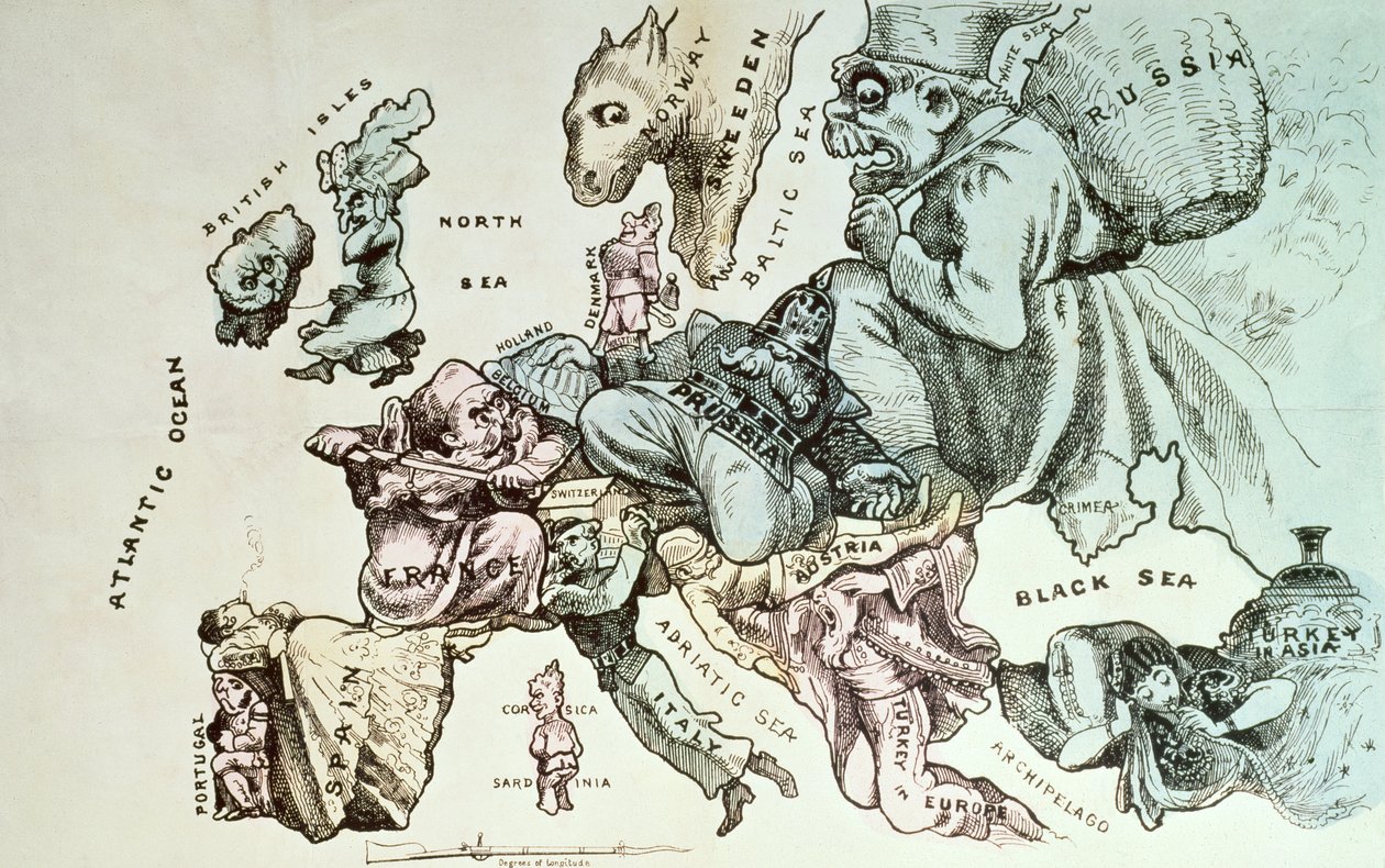Komiksová mapa Evropy, Frederick Rose, cca 1870 od English School