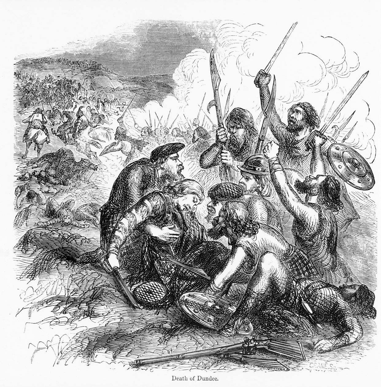 Smrt Dundee v roce 1675, vyryto Craneem od English School