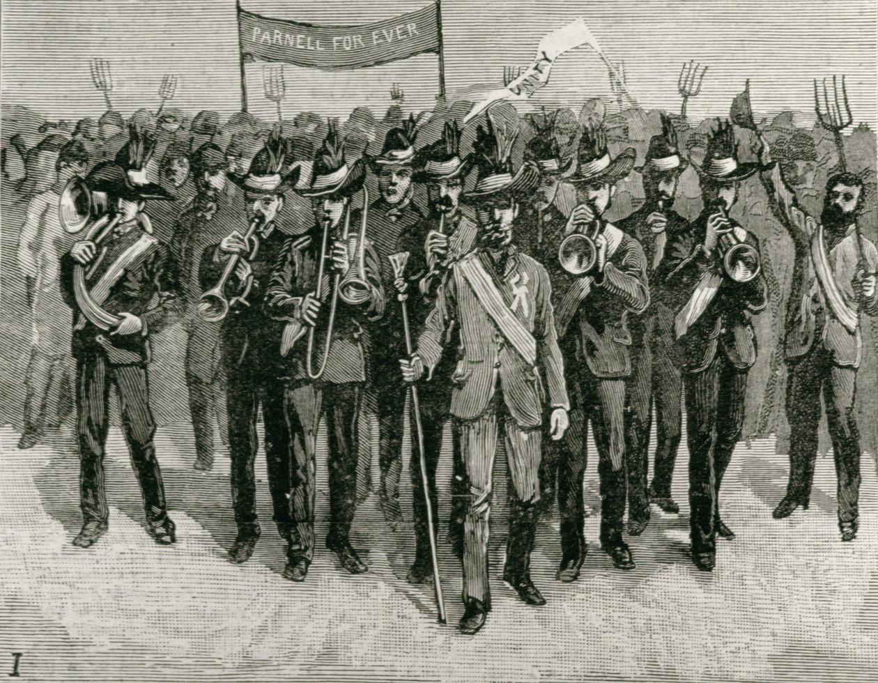 Demonstrace na panství pana Parnella, Avondale, Wicklow: Dechový orchestr pana Parnella, z „The Illustrated London News“, 7. ledna 1882 od English School