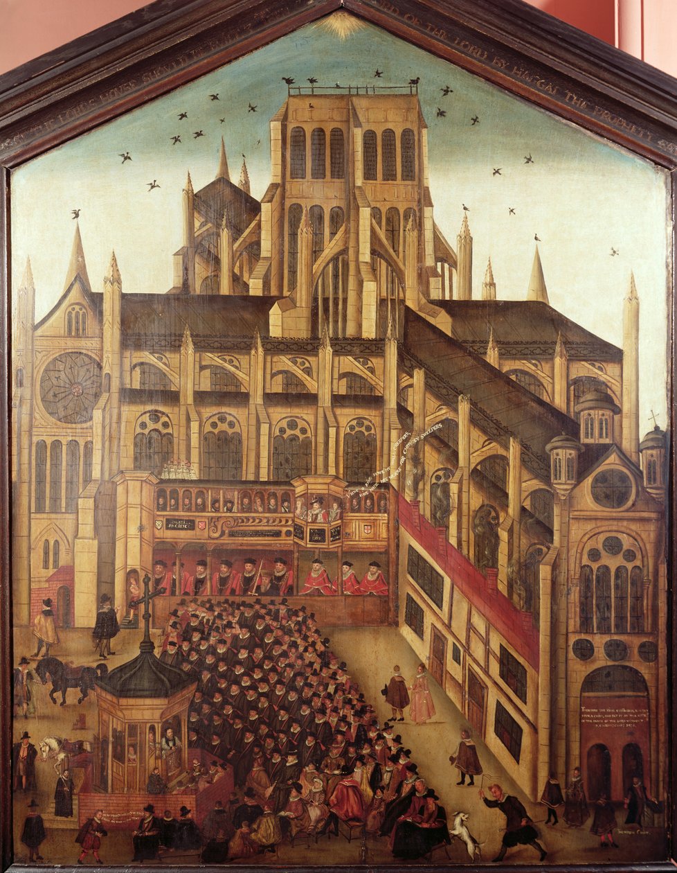 Kázání Dr. J. Kinga v katedrále St. Pauls v roce 1616, 1624 (olej na dřevě) od English School