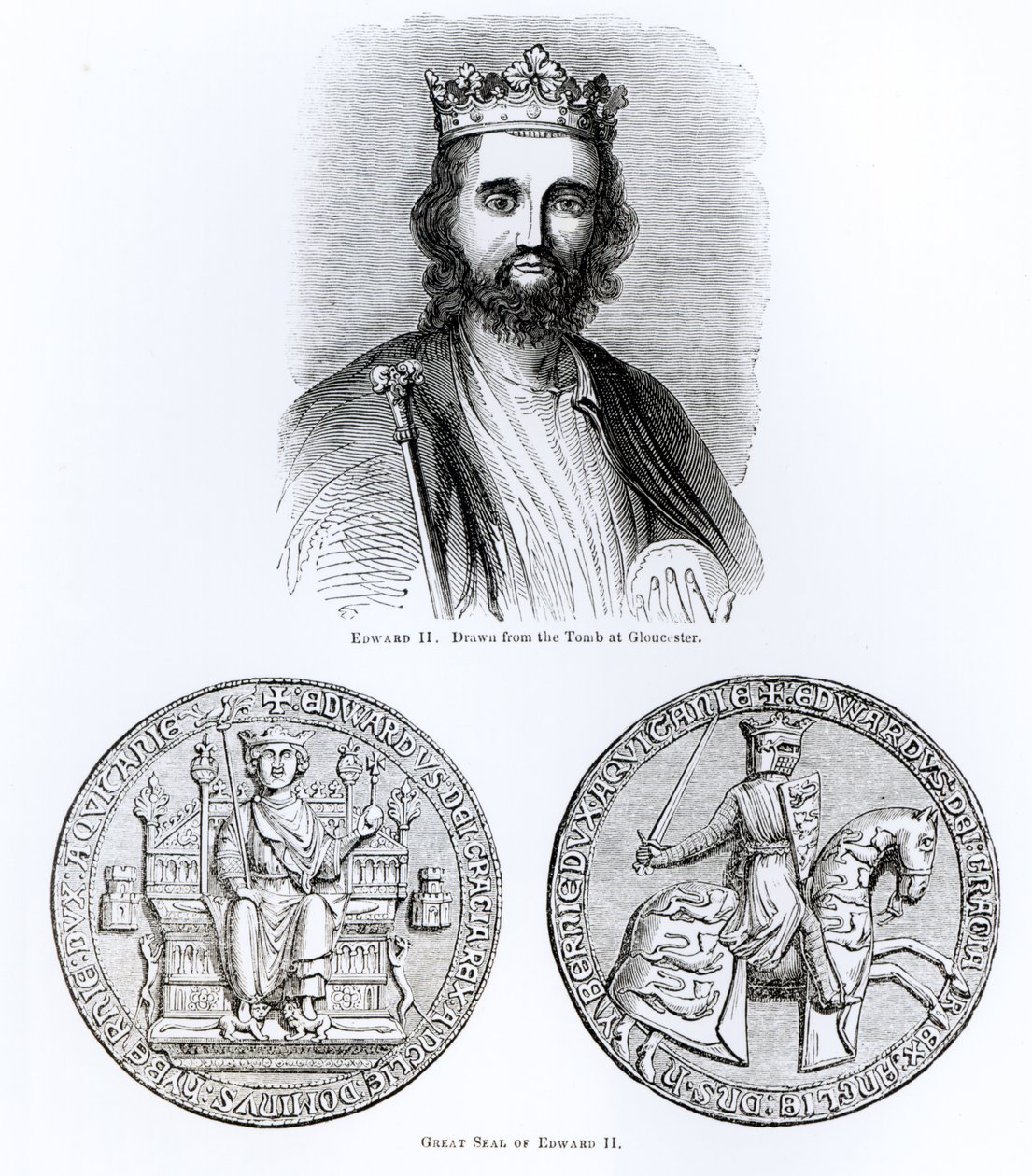 Edward II (1284-1327) čerpaný z hrobky v Gloucesteru a Velká pečeť od English School