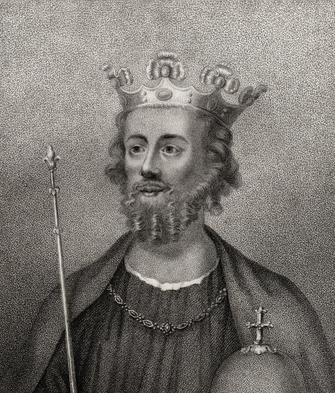 Edward II, vyrytý Bocquetem, z ‚Katalogu královských a vznešených autorů‘, vydaný v roce 1806 od English School