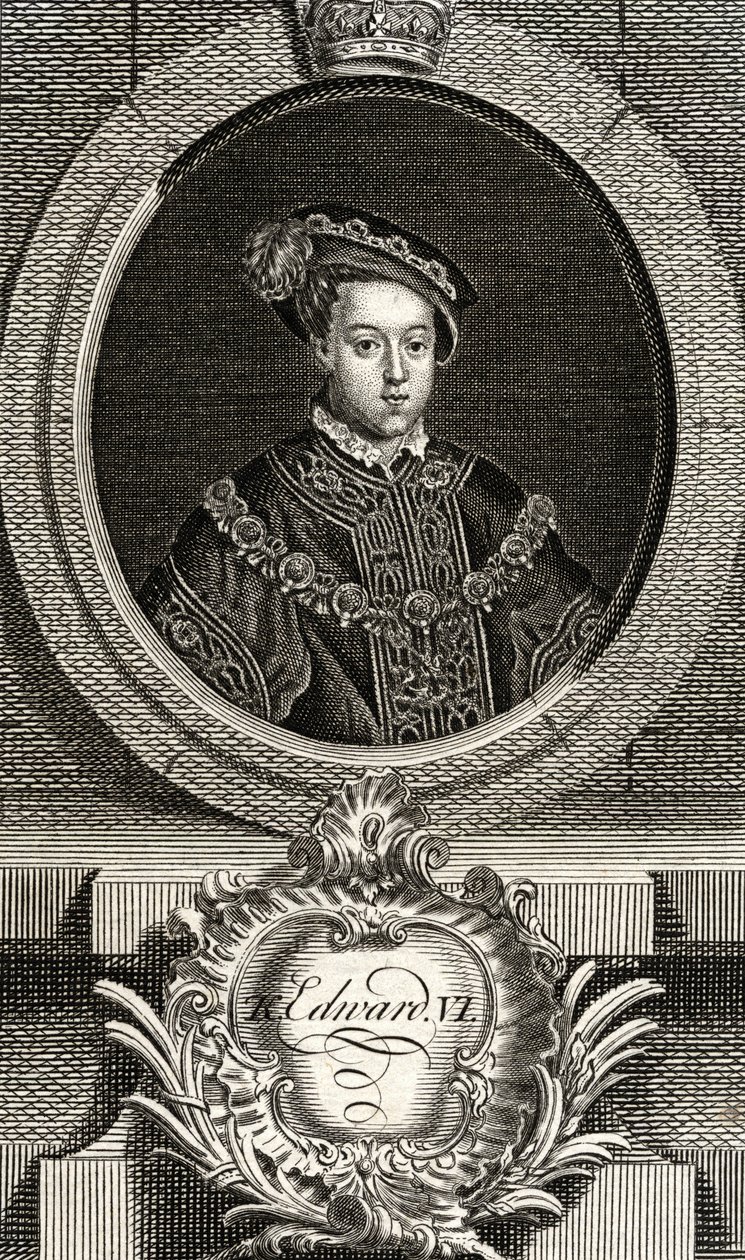 Edward VI (1537-53) král Anglie a Irska, z „Galerie portrétů“, publikoval 1833 od English School