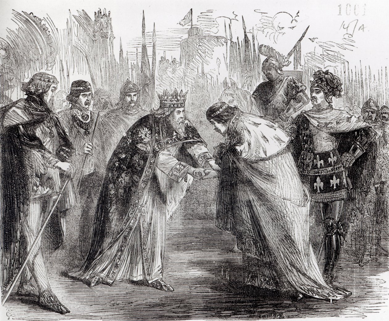Edward Černý princ (1330-76) představuje francouzského krále Jana II. (1319-64) svému otci Edwardu III. (1312-77) od English School