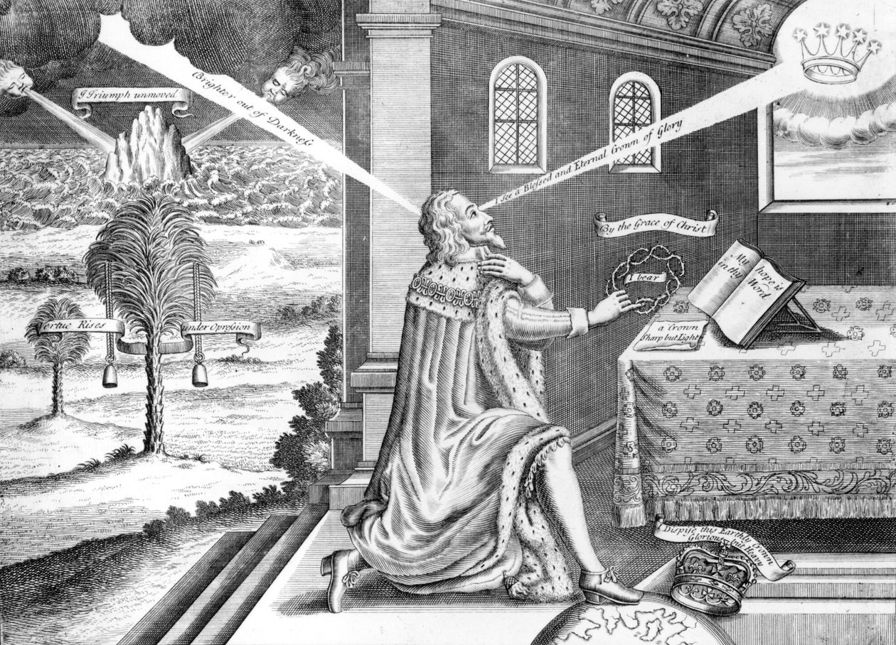 Znak královského mučedníka krále Karla I. (1600-49) v jeho utrpení, 1649 od English School