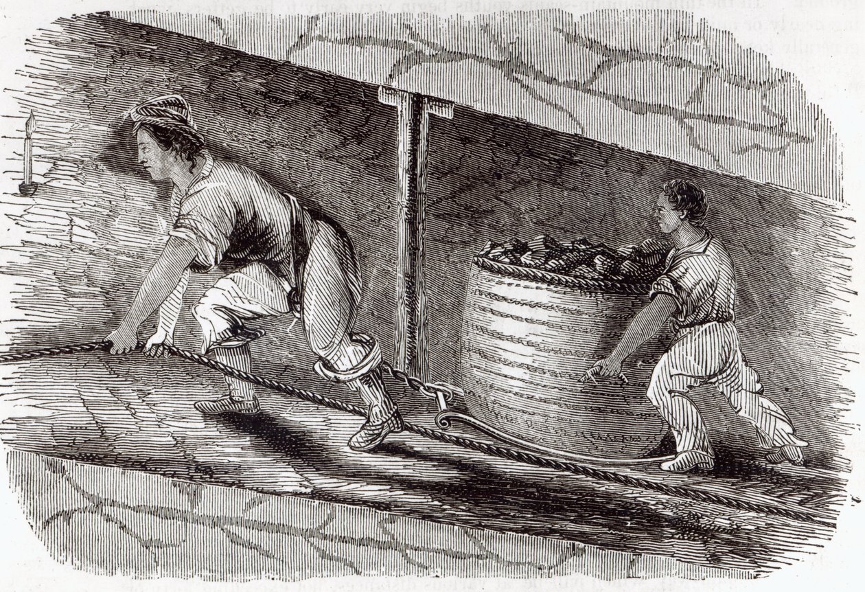Ženská zásuvka v uhelné jámě v Little Bolton, 1842 od English School
