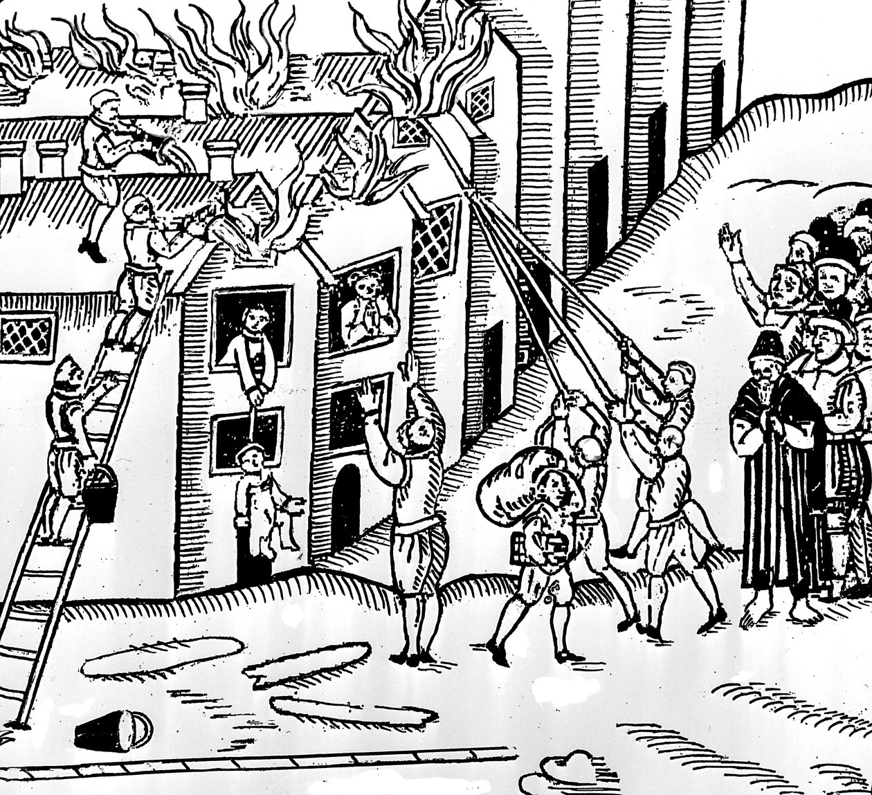 Hašení požáru v Tiverton, Devon, 1612 od English School