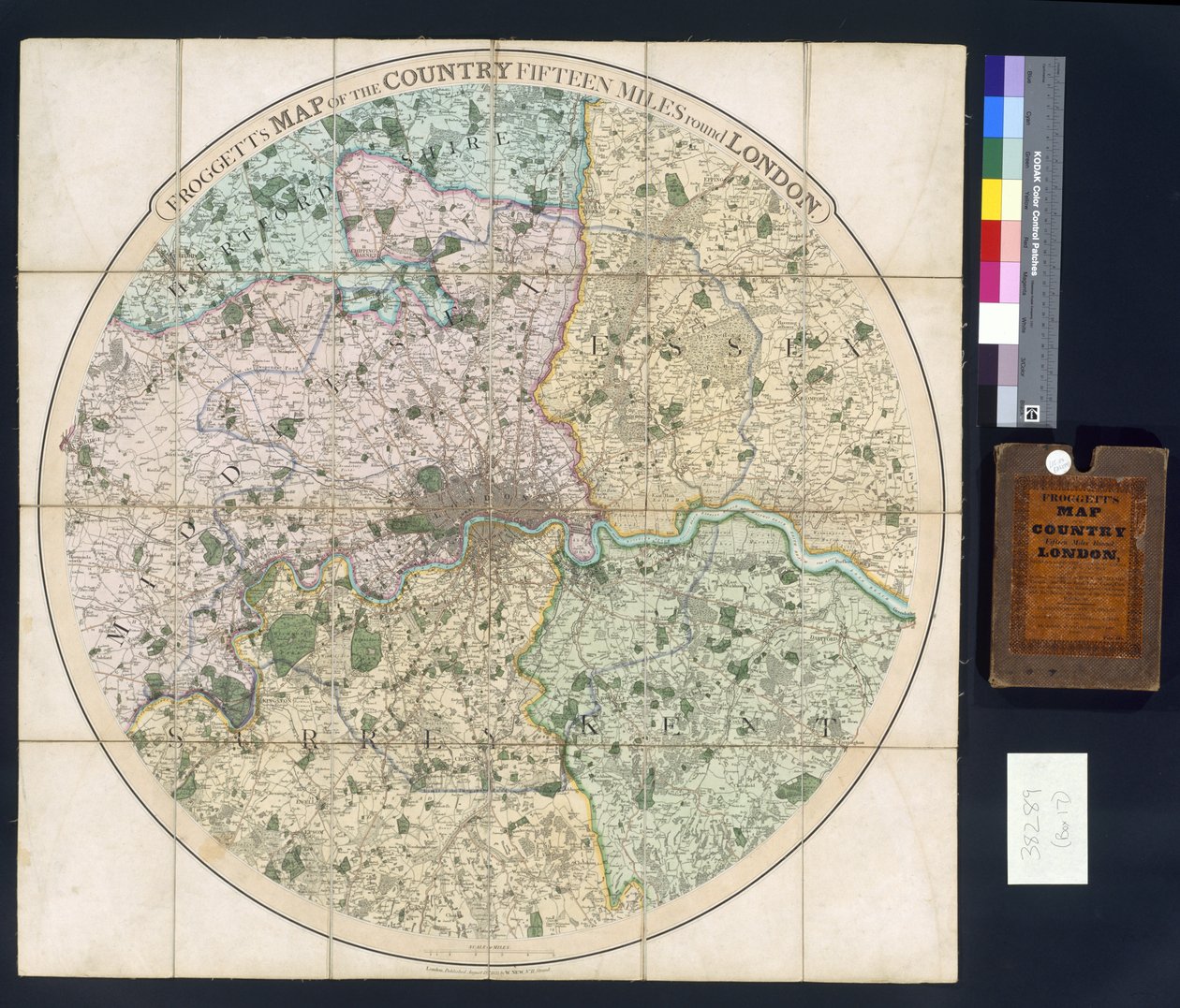 Froggettova mapa země Patnáct mil kolem Londýna, 1833 od English School