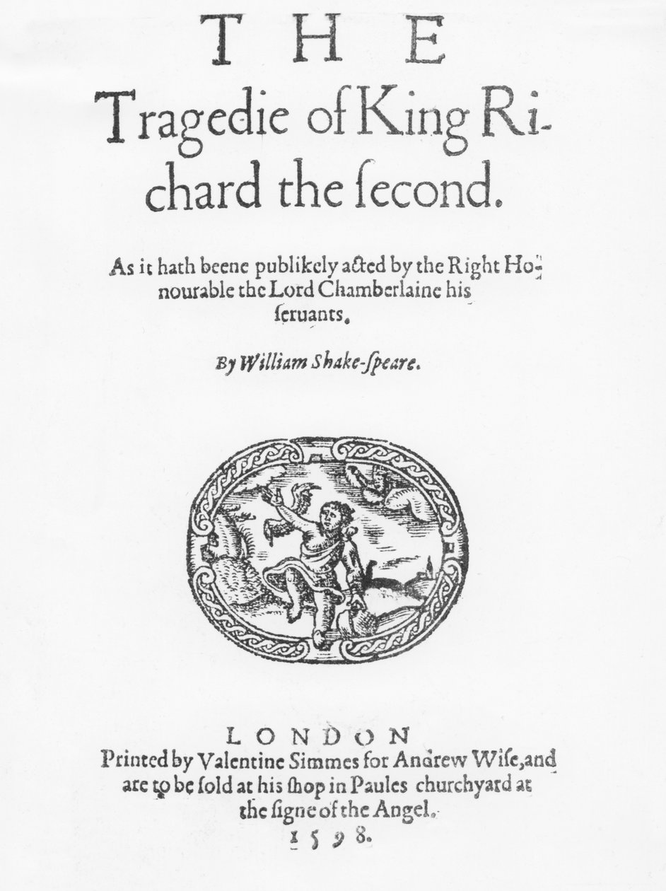 Frontispis k Tragédii krále Richarda Druhého od Williama Shakespeara, 1598 od English School
