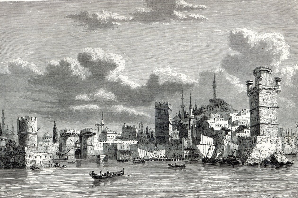 Celkový pohled na město Rhodos, z „The Illustrated London News“ od English School