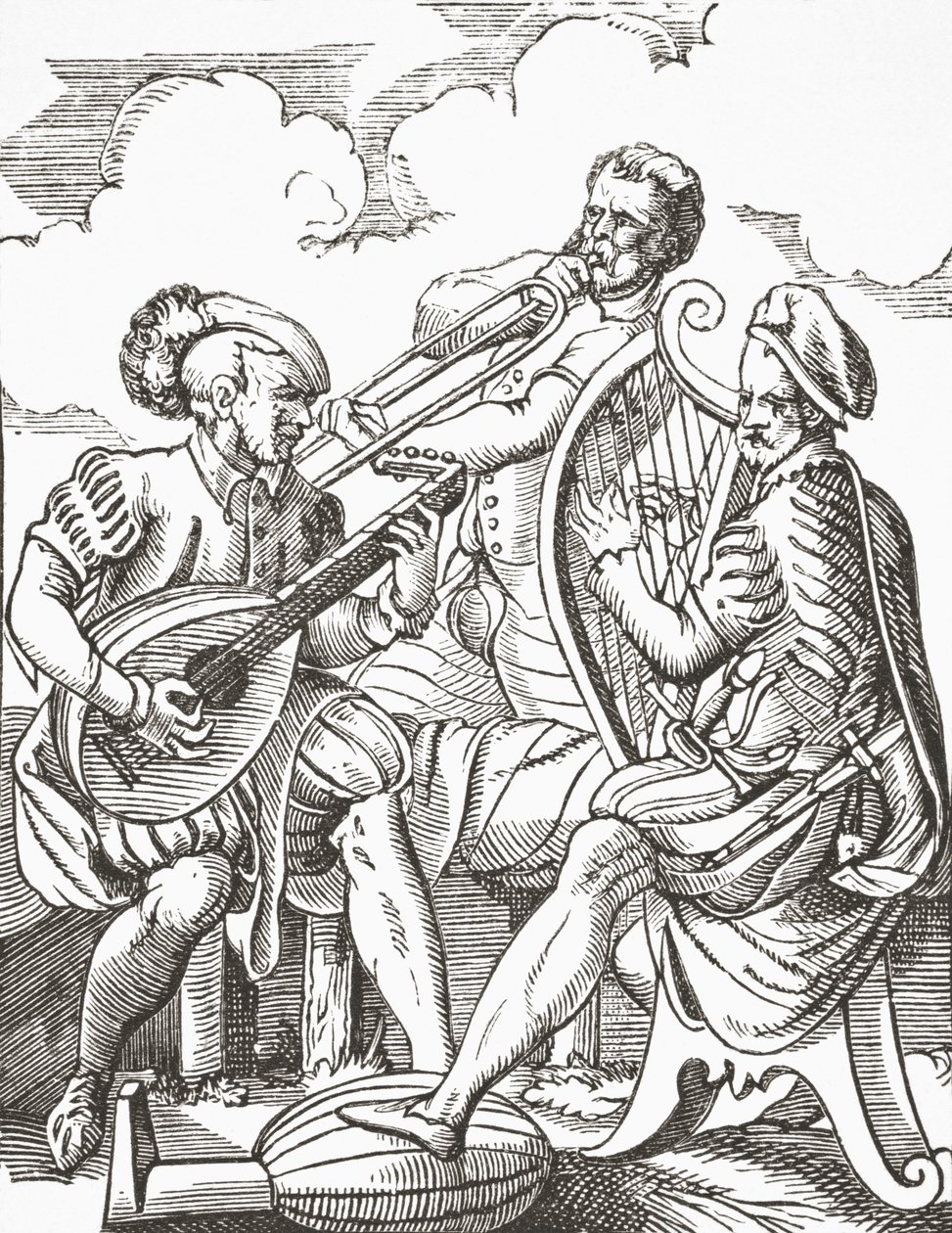 Němečtí hudebníci hrající na loutnu a kytaru, 1878 od English School