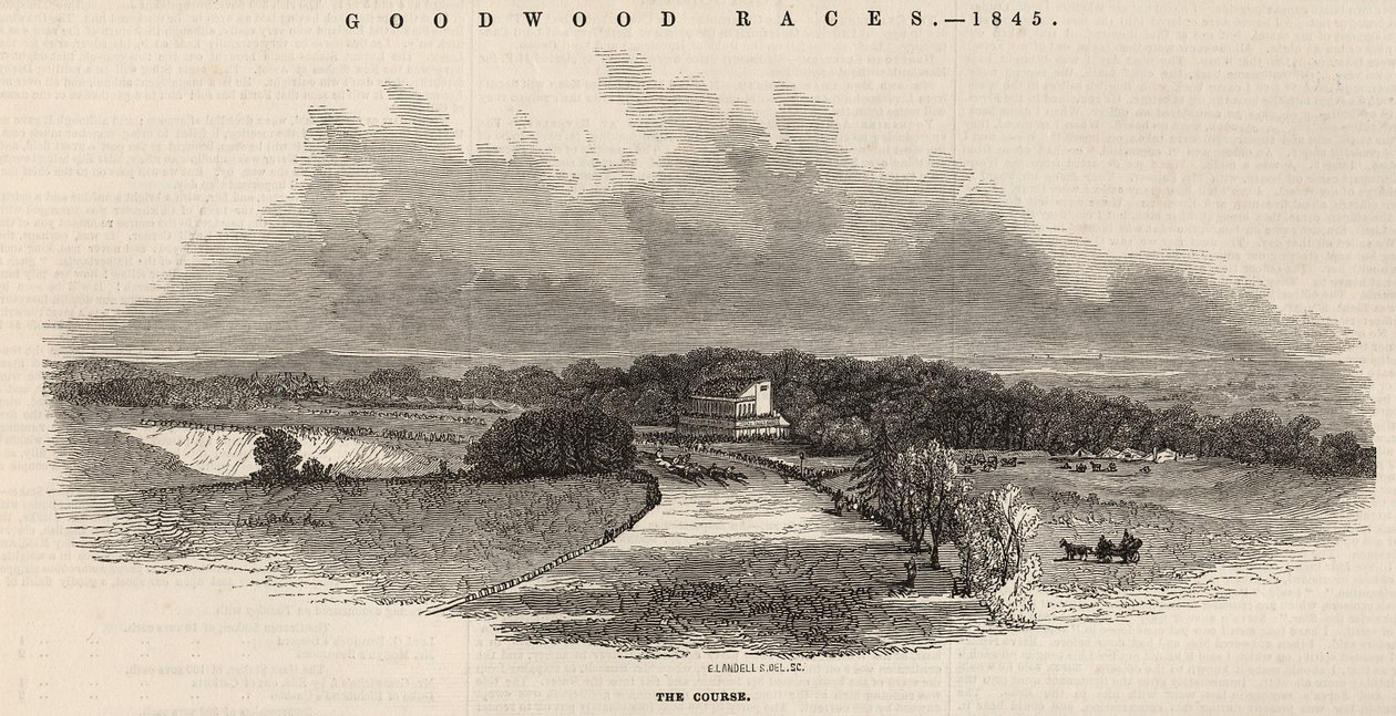 Goodwood Races: the Course, z „The Illustrated London News“, 2. srpna 1845 od English School