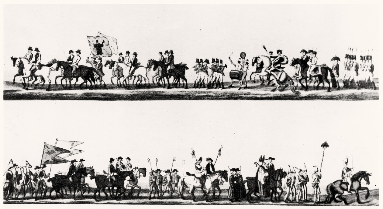 Velký festival česačů vlny, výrobců hřebenů a barvířů v Darlingtonu, 3. února 1825 od English School
