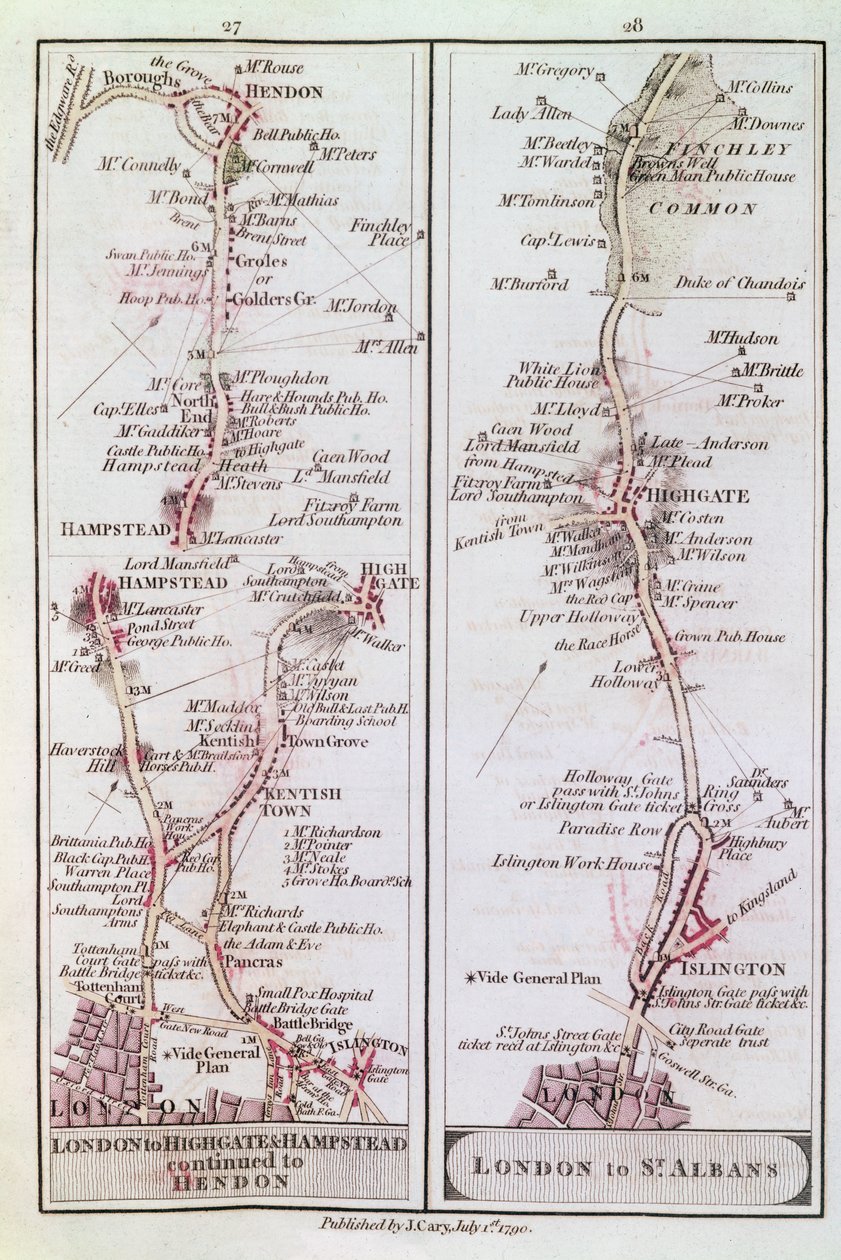 Velká severní cesta z Londýna, 1. července 1790 od English School