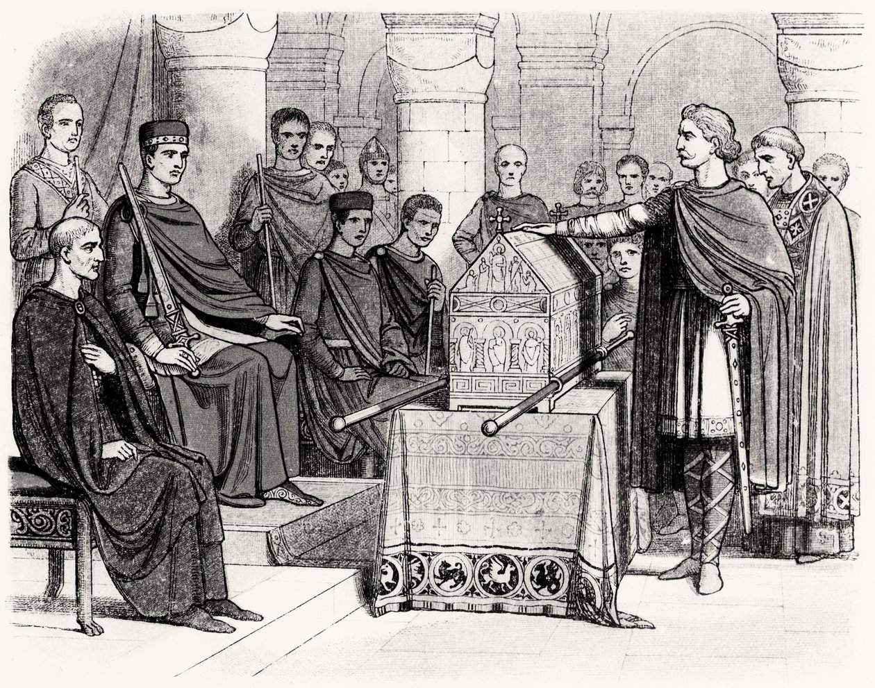 Harold II (asi 1022-66) přísahal přísahu, že dodrží odkaz trůnu Williamu I., Dobyvateli (asi 1028-87) od Edwarda Vyznavače (asi 1003-66), asi 1064 od English School