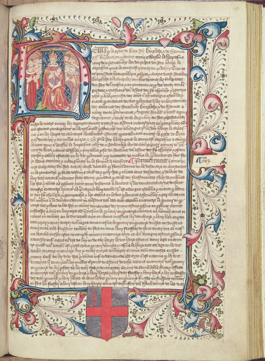 Jindřich VII. (1457-1509) zobrazený v iniciále H, titulní list z Cartae Antiquae, konec 15. století od English School