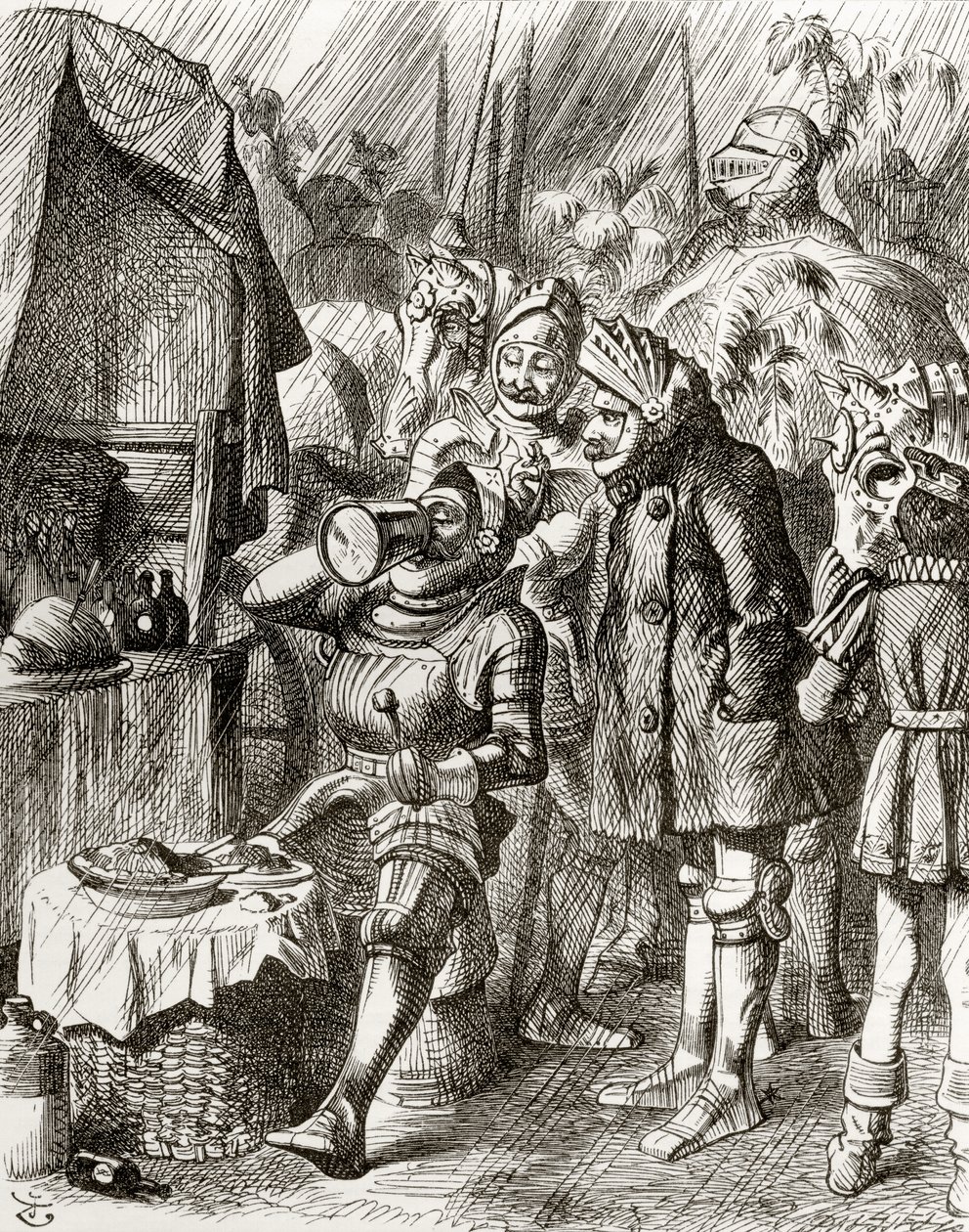 Ilustrace podle J. Tenniela k básni "The Cynotaph" z knihy "The Ingoldsby Legends or Mirth and Marvels" od Thomase Ingoldsbyho, vydané v roce 1865. od English School