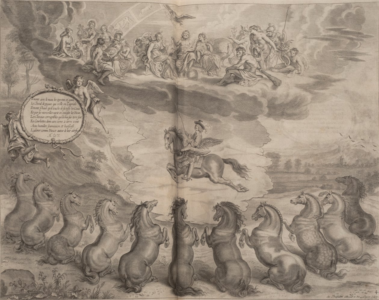 Ilustrace z A General System of Horsemanship, William Cavendish, 1658 od English School