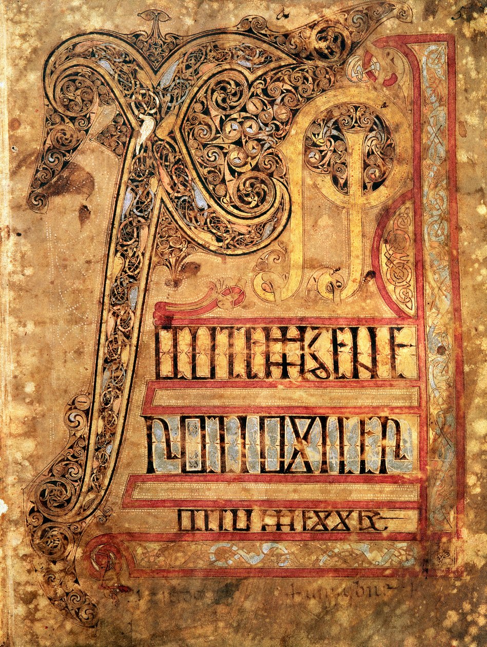 Úvodní stránka z Lichfield Gospels, c.720 od English School