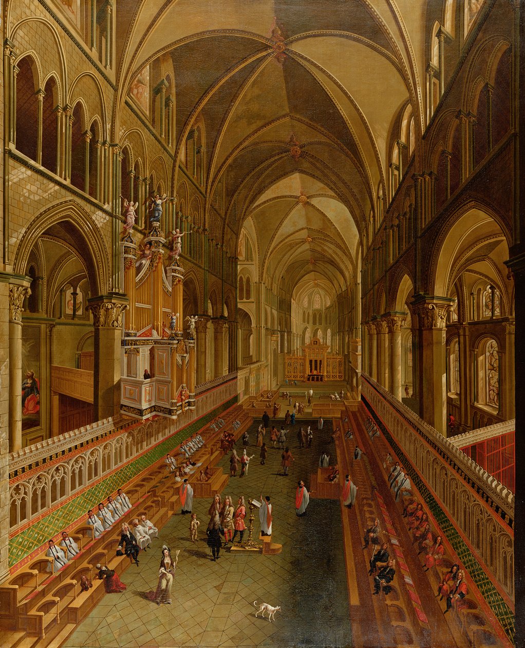 Interiér katedrály v Canterbury, c.1675-1700 od English School