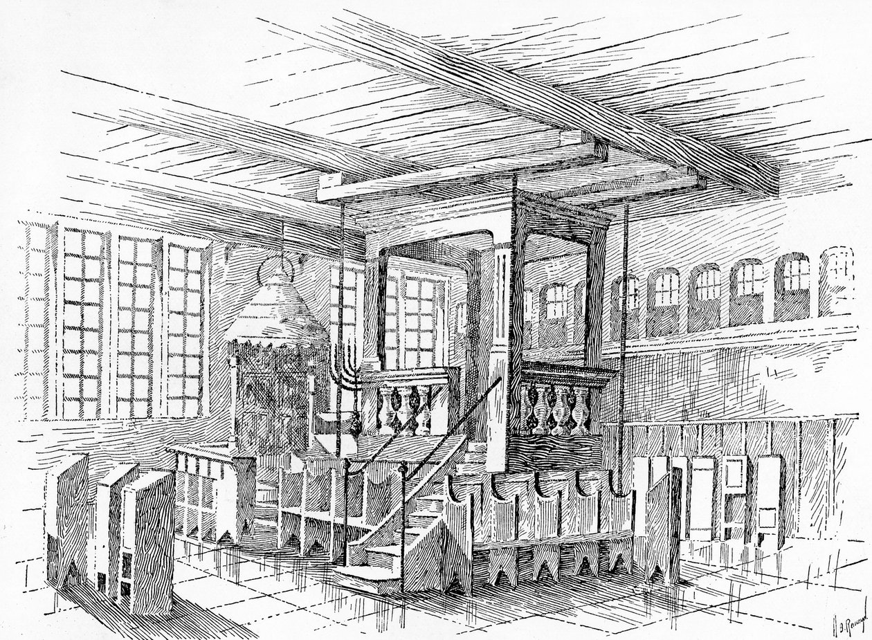 Interiér staré synagogy v Metz, Německo od English School