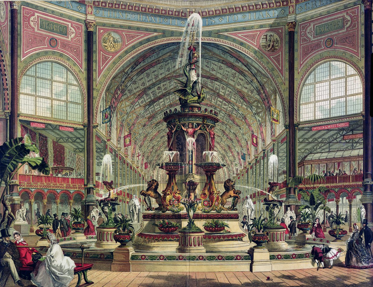 Interiér Crystal Palace (barevná litografie) od English School