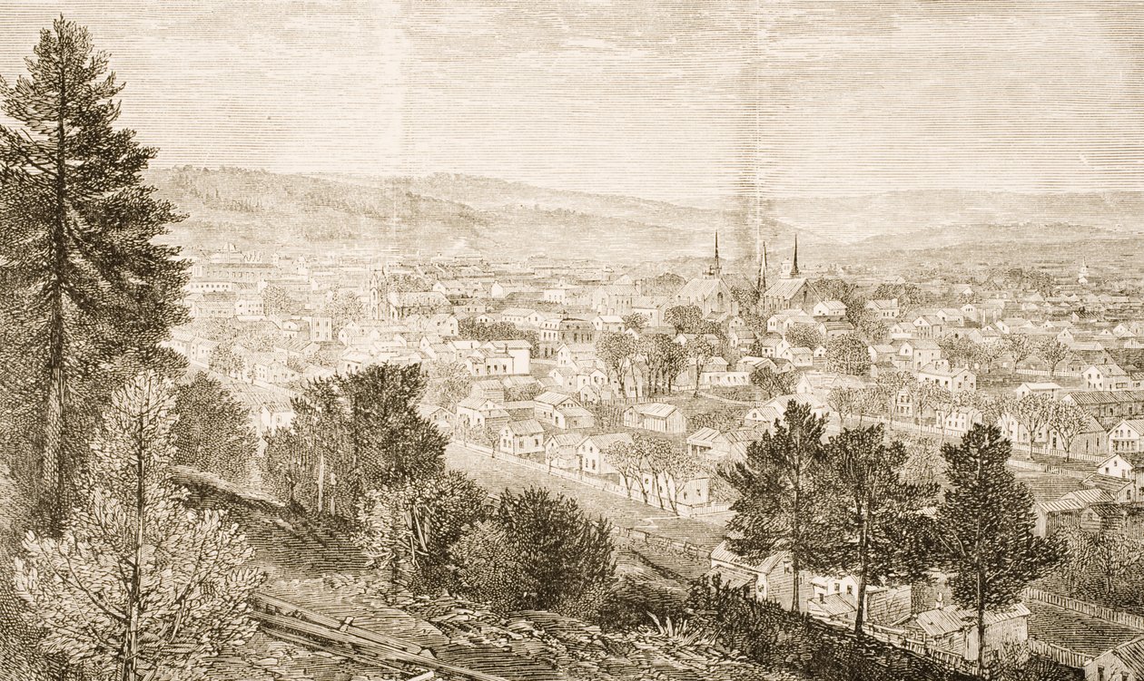 Ithaca and Cornell College, stát New York, kolem roku 1870, z „American Pictures“ vydané společností Religious Tract Society, 1876 od English School