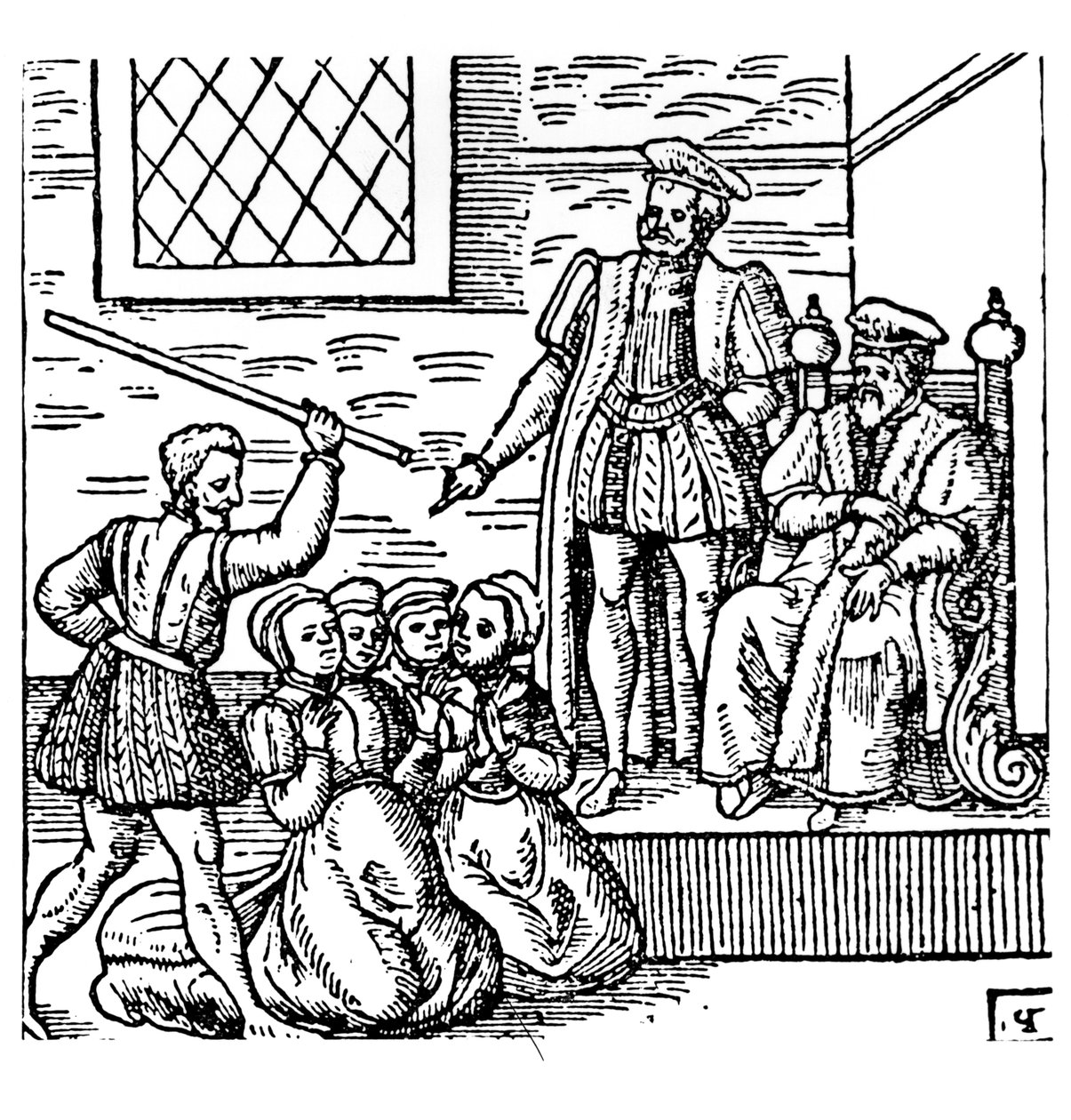 James I (1566-1625) z Anglie a VI ze Skotska Zkoumání čarodějnic North Berwick, z „Newes from Scotland“, 1591 od English School