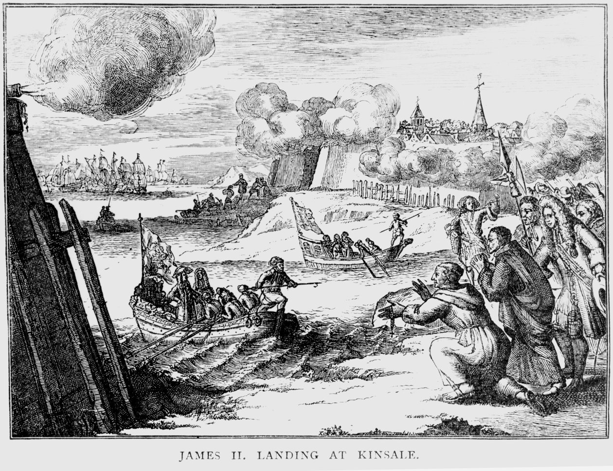 James II (1633-1701) přistání v Kinsale, 12. března 1689 od English School