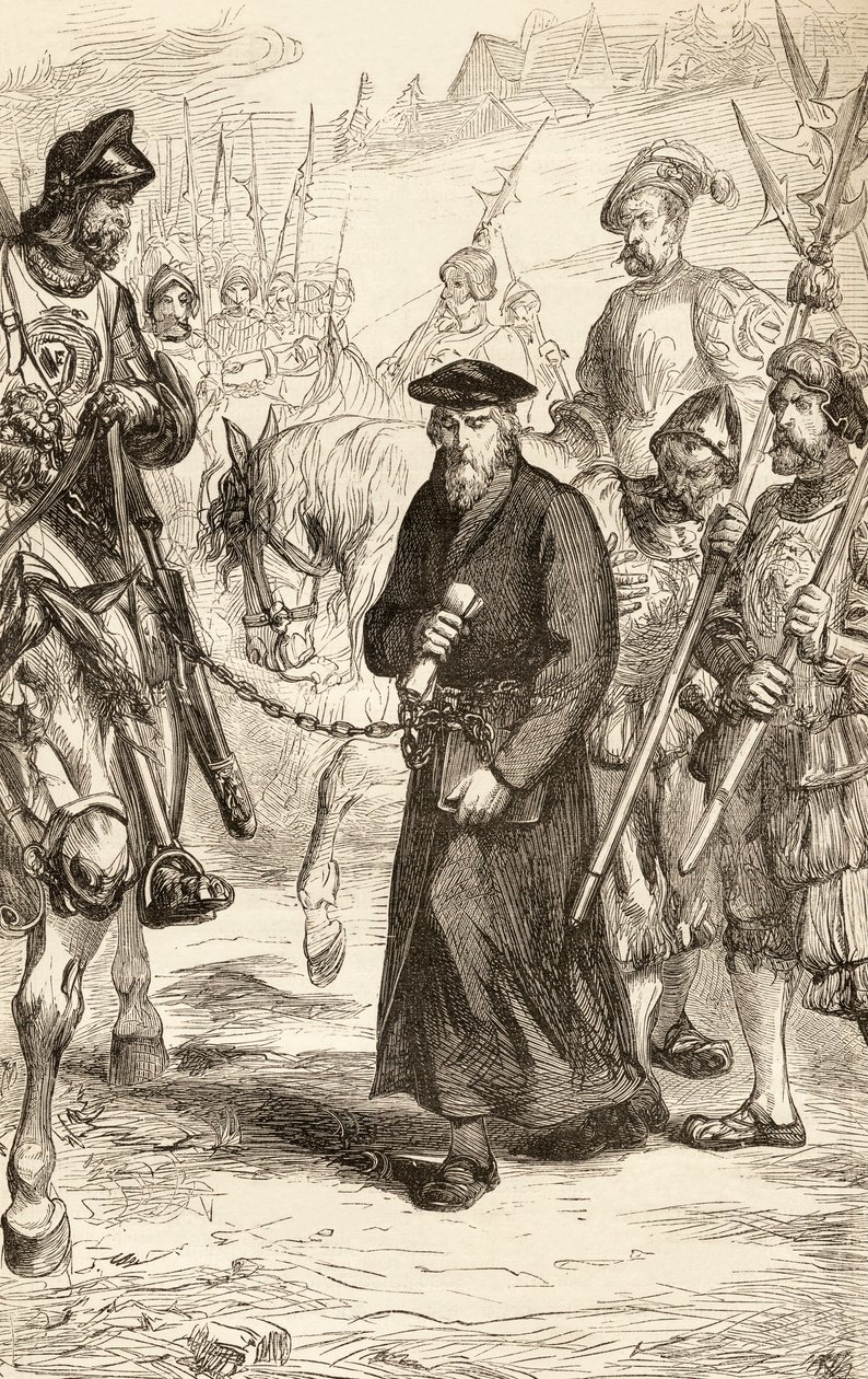 Jeroným Pražský v řetězech na cestě do vězení, asi 1865 (dřevoryt) od English School