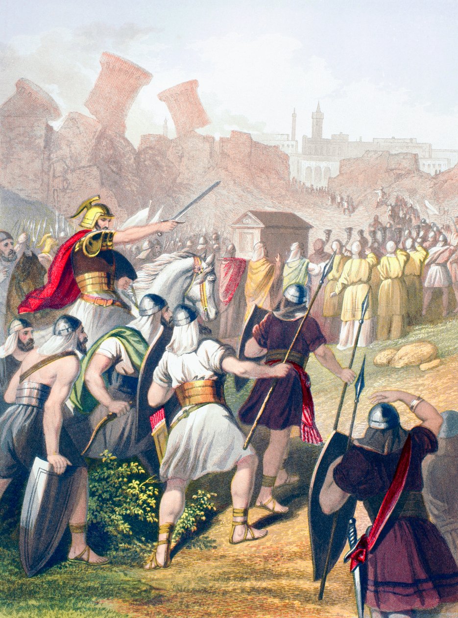 Jozue v čele izraelské armády před hradbami Jericha od English School