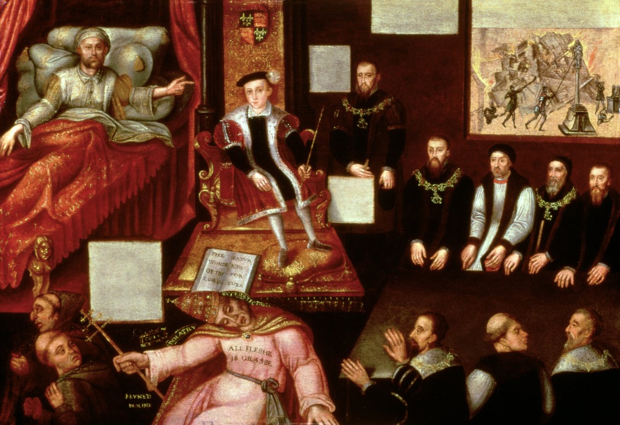 Král Eduard VI (1537-53) a papež, kolem roku 1570 od English School