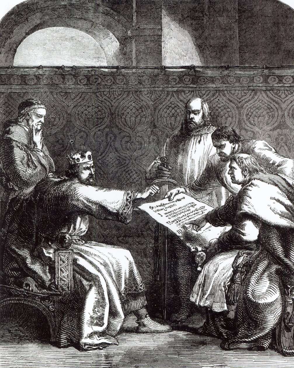Král Jan (1167-1216) odmítl podepsat Magna Chartu, když mu byla poprvé představena, 1215 od English School