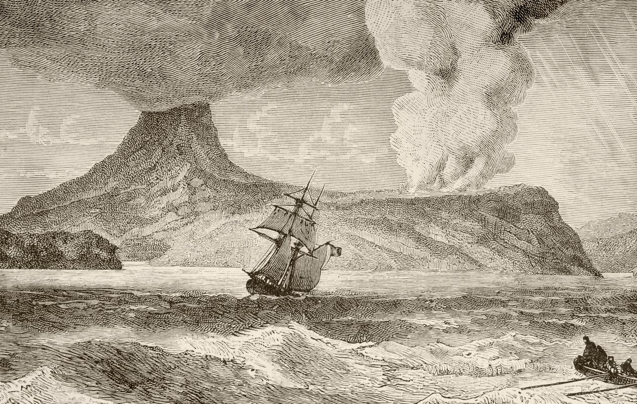 Erupce ostrova Krakatoa v srpnu 1883 od English School