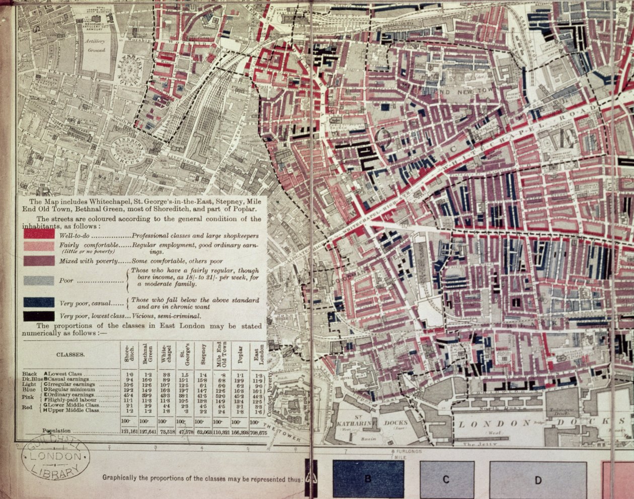 Londýn: Whitechapel, z popisné mapy chudiny v East Endu, 1887. od English School