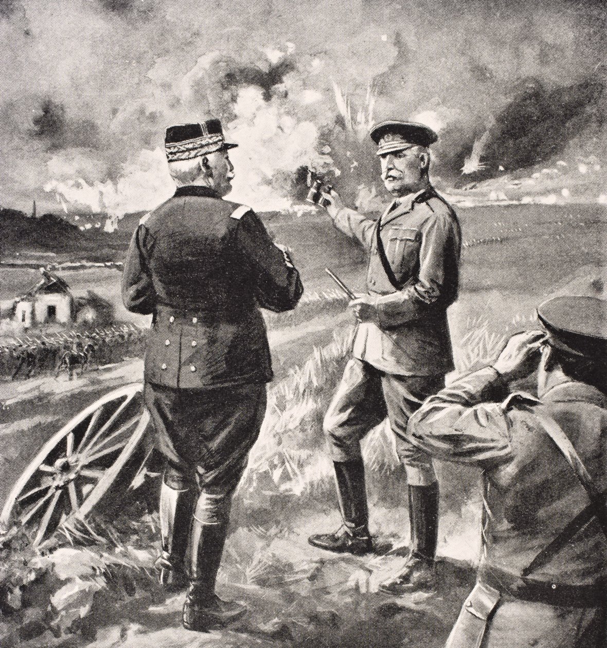 Lord Kitchener a generál Joffre na západní frontě, 1915, z ‚The War Illustrated Album deLuxe‘, vydané v Londýně, 1916 od English School