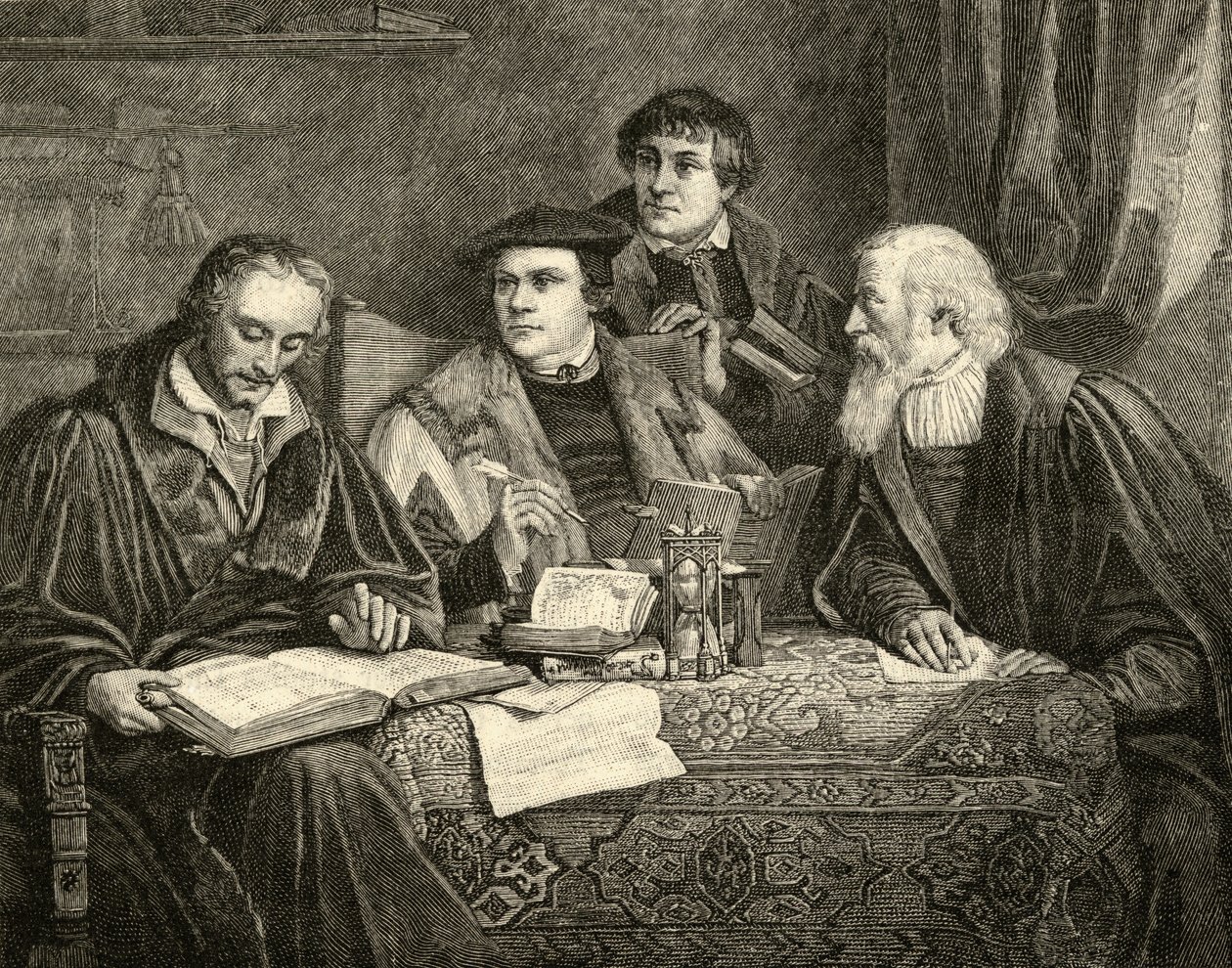 Luther (1483-1546), Melancthon (1497-1560), Pomeranus (1485-1558) a Cruciger (1504-48) překládají bibli od English School
