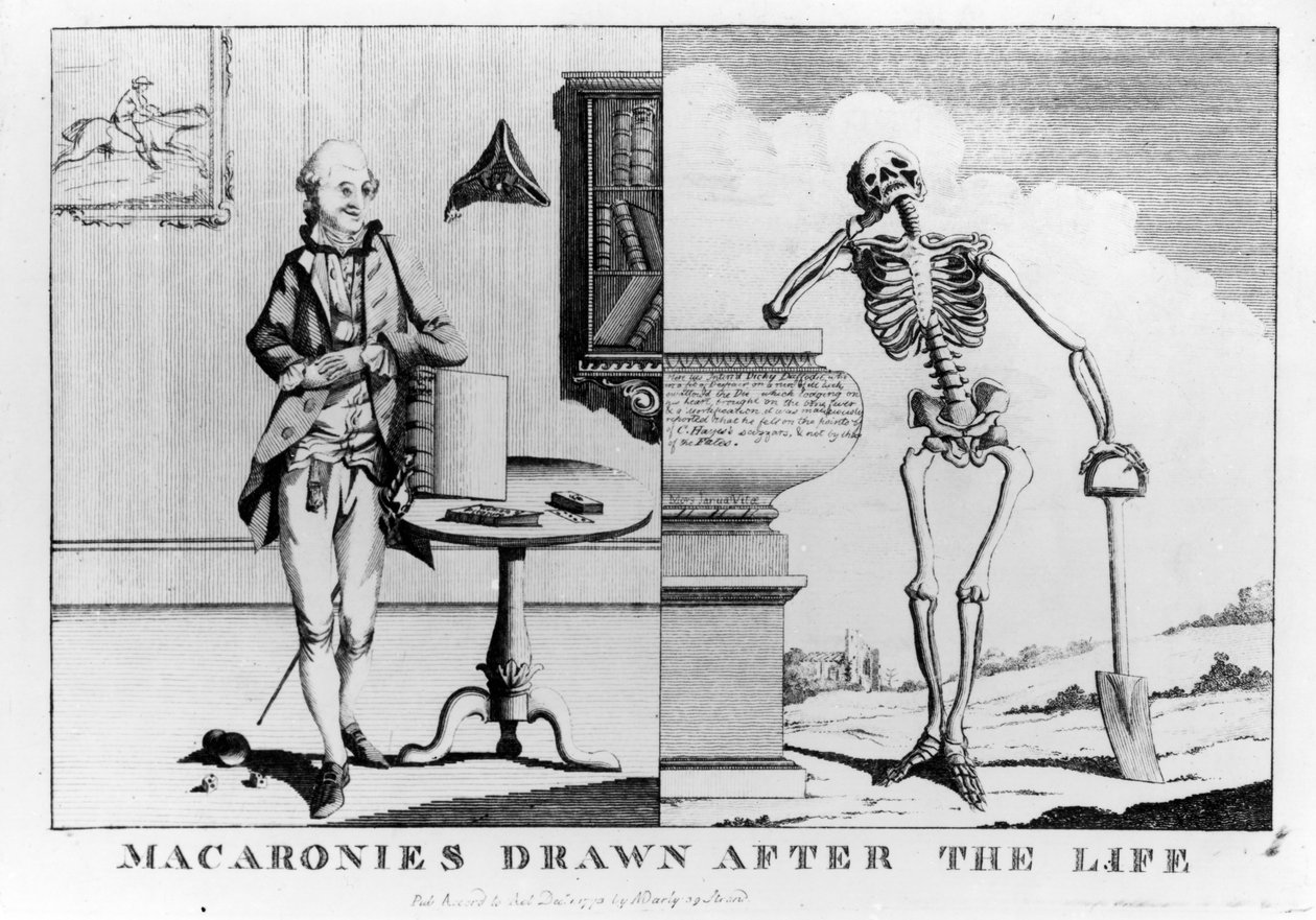 Macaronies Drawn After the Life, pub. N. Darly, prosinec 1773 od English School