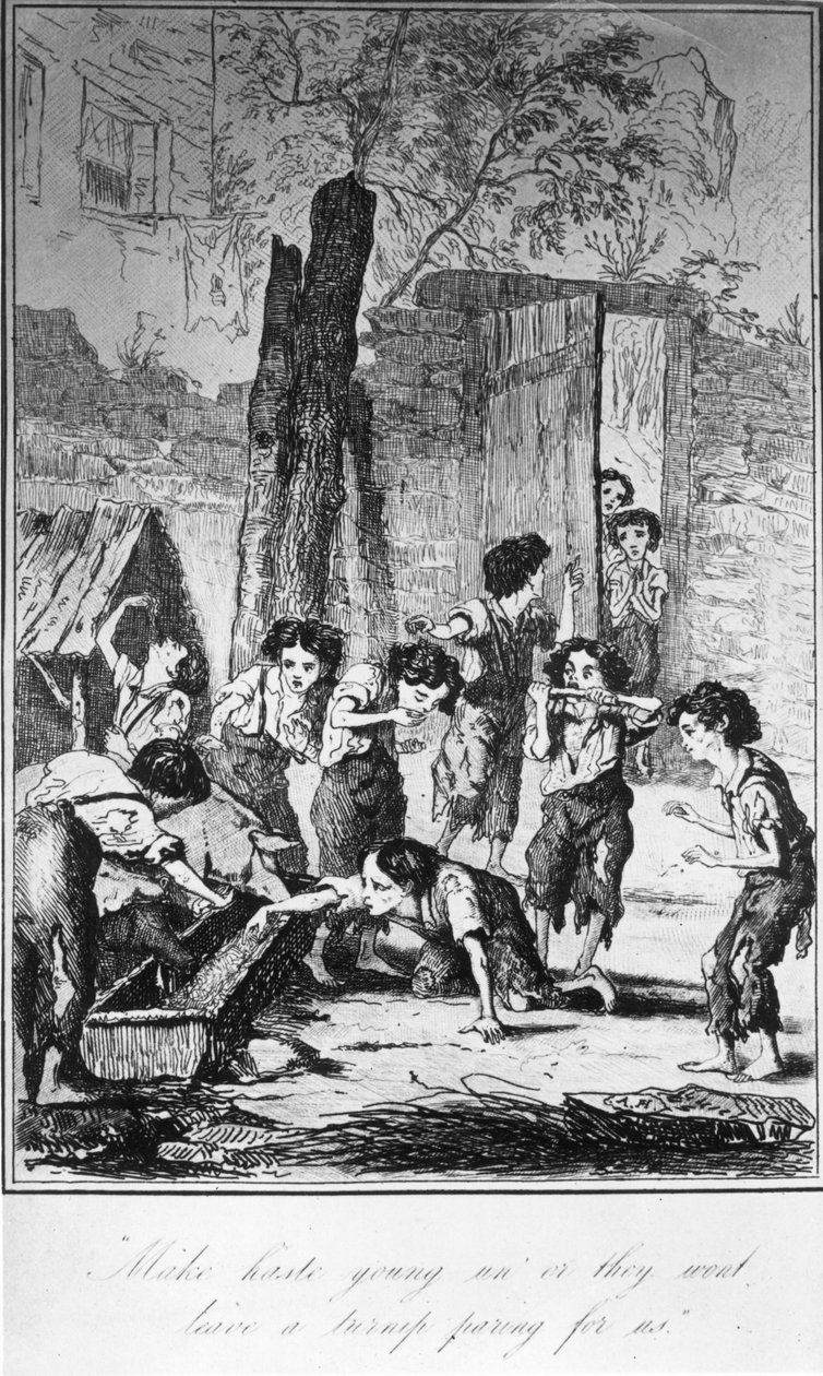 Pospěšte si mladí, jinak pro nás nebudou mít tuřín, ilustrace z knihy Frances Trollope „Život a dobrodružství Michaela Armstronga“, 1840 od English School
