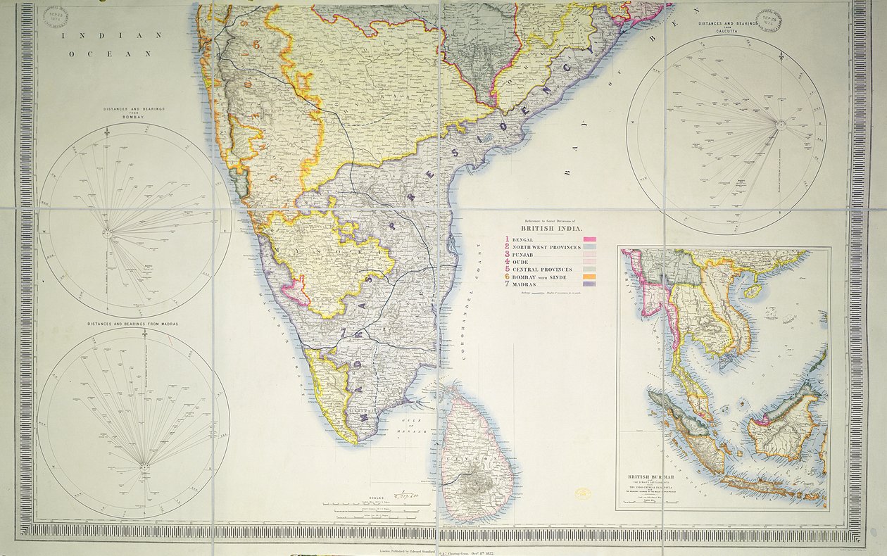 Mapa britské jižní Indie, 1872 (barevná litografie) od English School