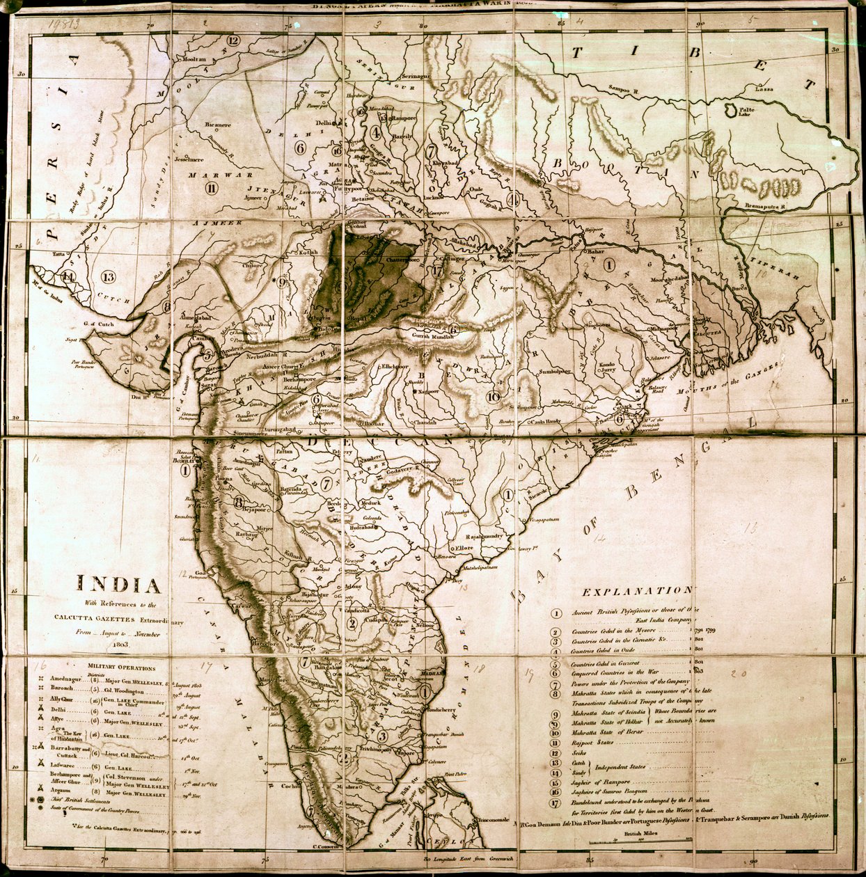 Mapa Indie, 1803 od English School