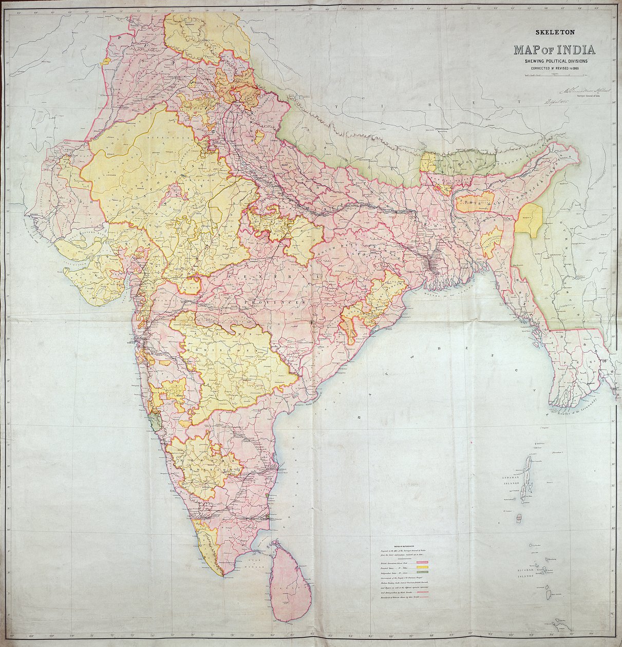 Mapa Indie, 1865 od English School
