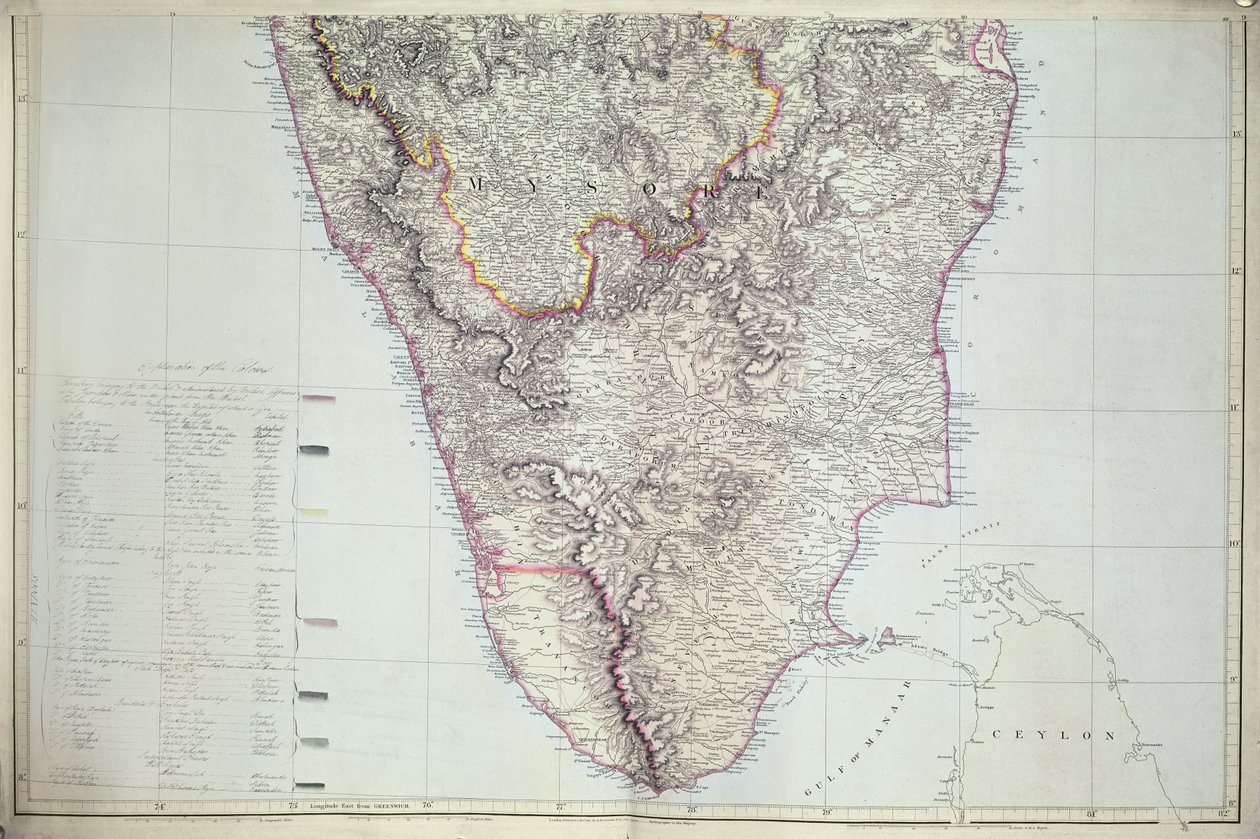Mapa jižní Indie, 1816 (ručně kolorovaná rytina) od English School