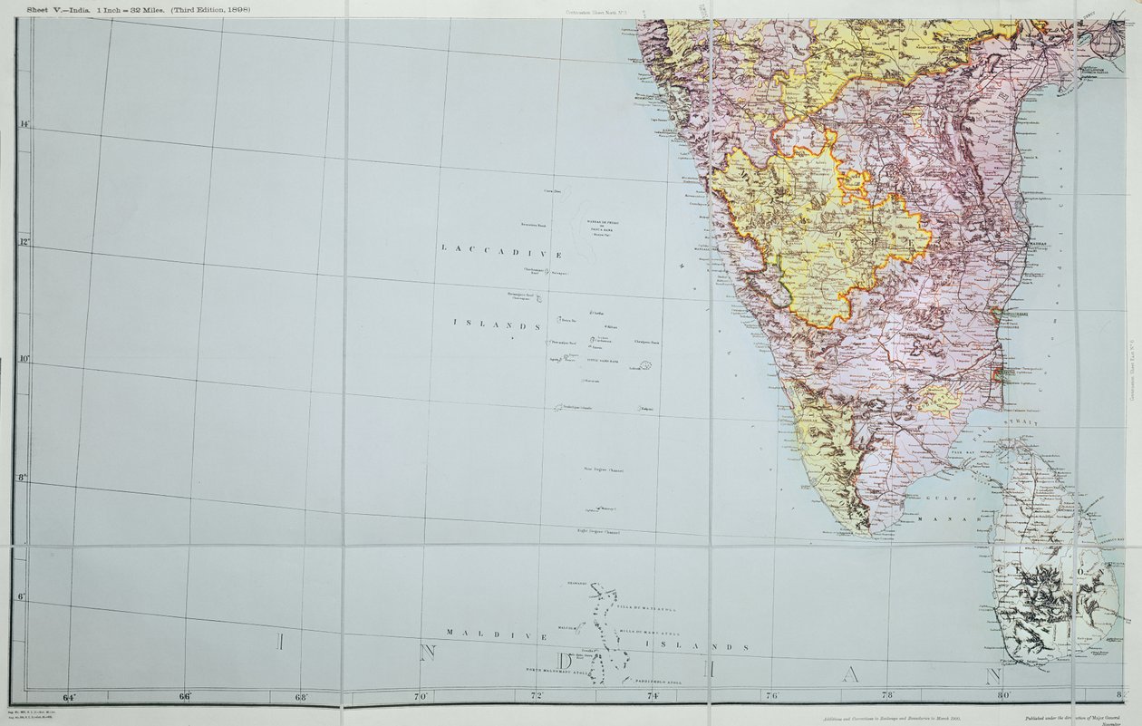 Mapa jižní Indie, 1898 (barevná litografie) od English School