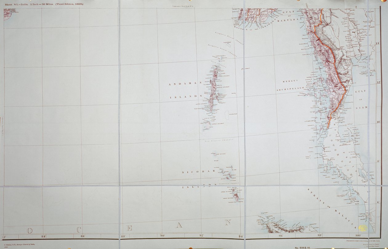 Mapa Andamanských a Nicobarských ostrovů, Bengálský záliv, 1898 od English School